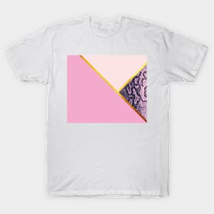 Abstract snake print, color blocking pink T-Shirt